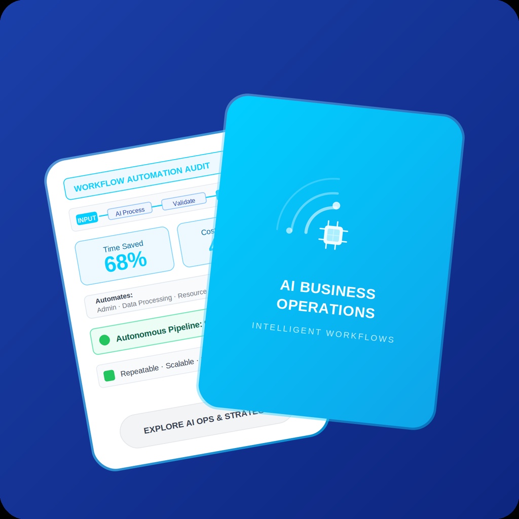 EduPulse Media workflow automation audit card showcasing a sixty-eight per cent time saving across autonomous business pipelines.