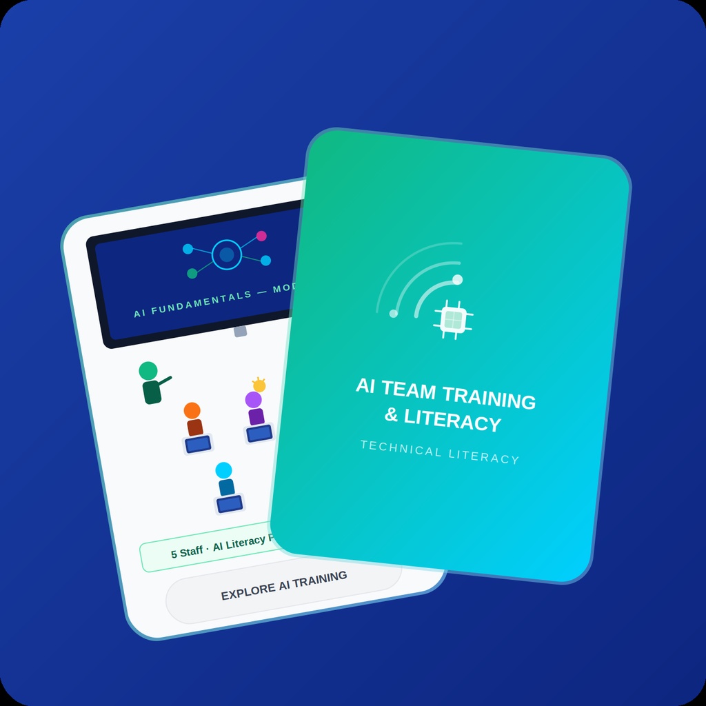 EduPulse training matrix card tracking staff milestones through a structured AI fundamentals module roadmap.