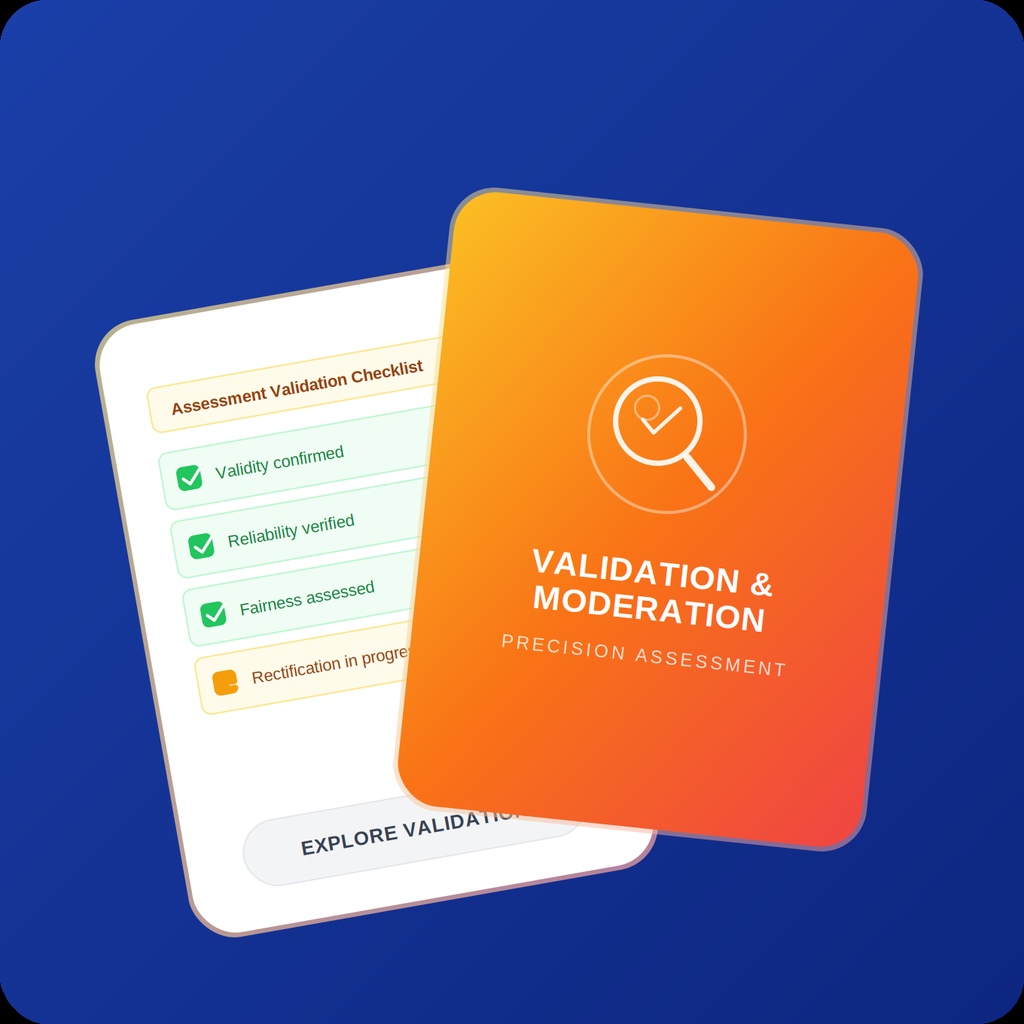 RTO assessment validation and moderation checklist ensuring validity reliability and fairness in VET assessments.
